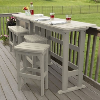 Highwood Lehigh Outdoor Bar Table and 5 Bar Stools, Whitewash