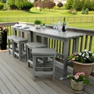 Highwood Lehigh Outdoor Counter Height 2 Bar Table and 4 Stools, Coastal Teak