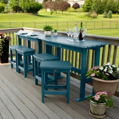 Highwood Lehigh Outdoor Counter Height 2 Bar Table and 4 Bar Stools, Nantucket Blue