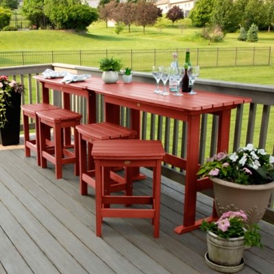 Highwood Lehigh Outdoor Counter Height 2 Bar Table and 4 Bar Stools, Rustic Red