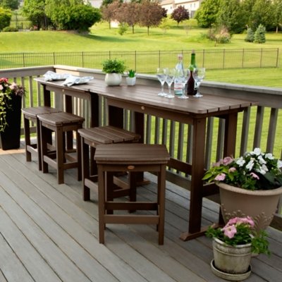 Highwood Lehigh Outdoor Counter Height 2 Bar Table and 4 Bar Stools, Weathered Acorn