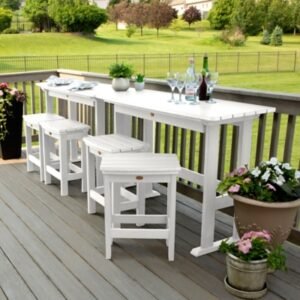 Highwood Lehigh Outdoor Counter Height 2 Bar Table and 4 Stools, White