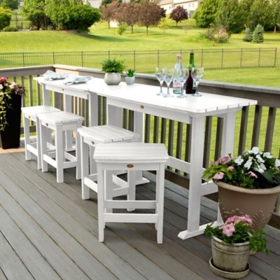 Highwood Lehigh Outdoor Counter Height 2 Bar Table and 4 Bar Stools, White