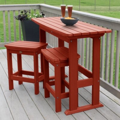 Highwood Lehigh Outdoor Dining Table and 2 Chairs, Rustic Red