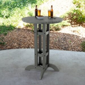 Highwood Lehigh Outdoor Round Bar Table, Coastal Teak