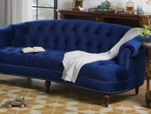 Jennifer Taylor home La Rosa Chesterfield Sofa, Navy Blue