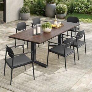 Modway Aeris Outdoor Dining Table and 6 Chairs, Charcoal/Brown