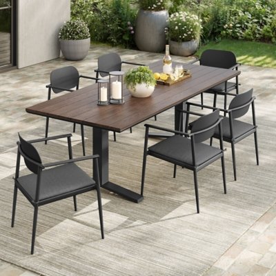 Modway Aeris Outdoor Dining Table and 6 Chairs, Charcoal/Brown