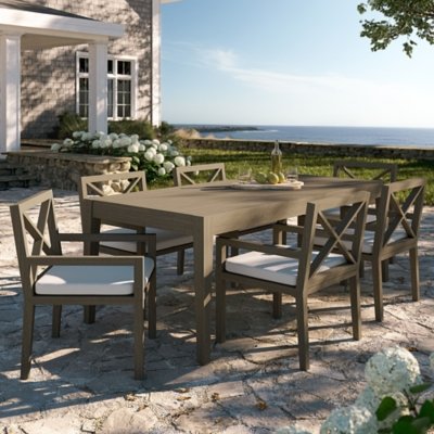Modway Northlake Outdoor Dining Table and 6 Chairs, Weathered Gray/White