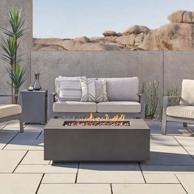 Real Flame Aegean Outdoor Rectangle Fire Pit Table, Weathered Slate
