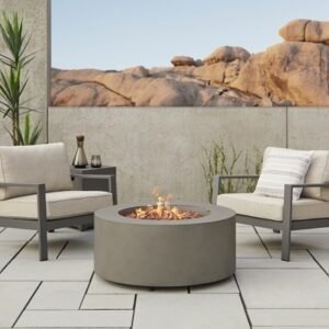 Real Flame Aegean Outdoor Round Fire Pit Table, Mist Gray