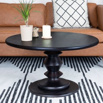 Storied Home Pedestal Accent Coffee Table, Black Walnut