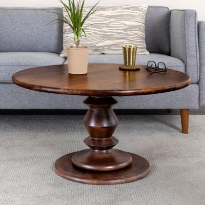 Storied Home Pedestal Accent Coffee Table, Walnut